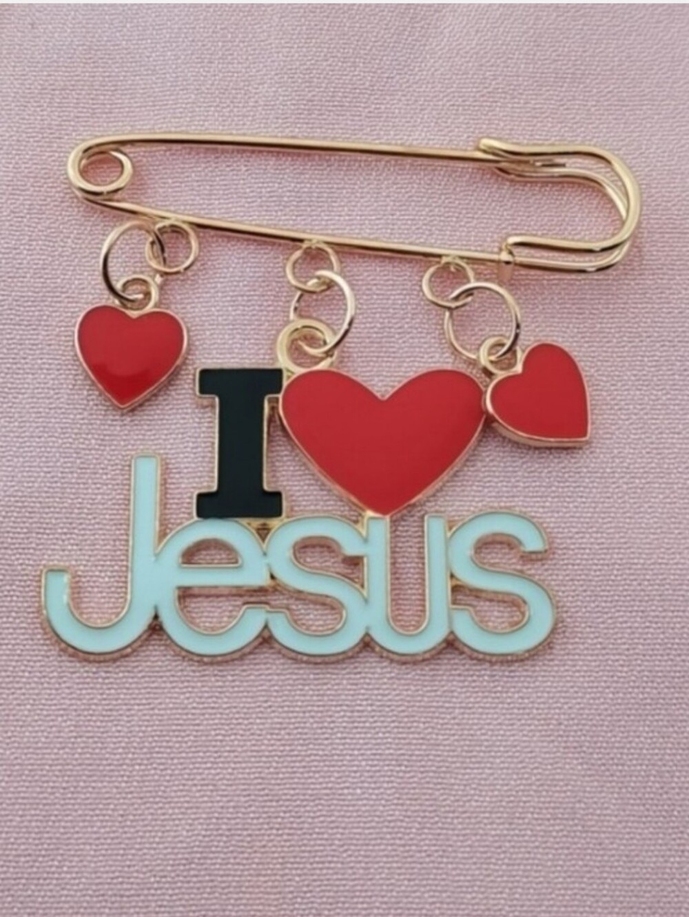 Fashion Jewelry I ♥ Jesus Enamel Brooch in Red, Black, White and Gold